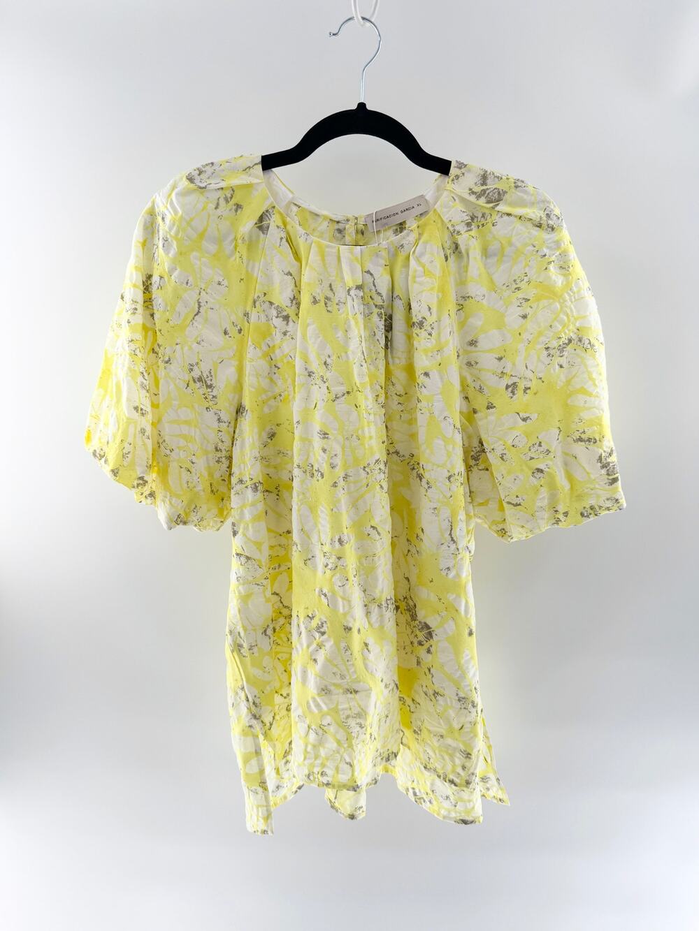 Purificacion Garcia Floral Print Puff Sleeve Blouse Top Yellow White Women's XL